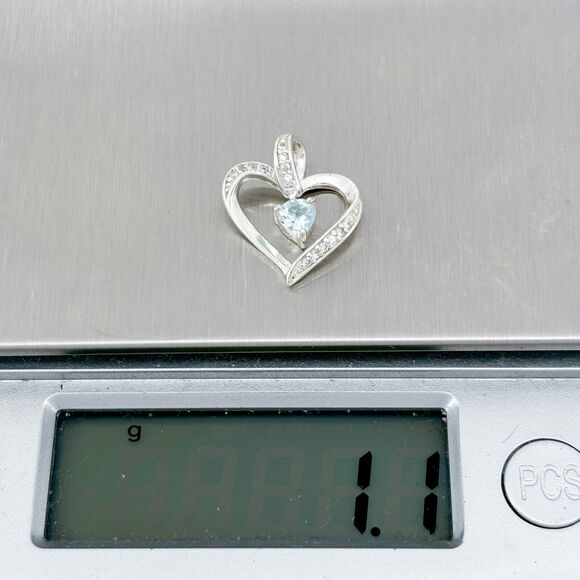 Vintage SU Sterling Silver 925 1.6cm Topaz Cubic Zirconia Heart Pendant - Picture 8 of 8